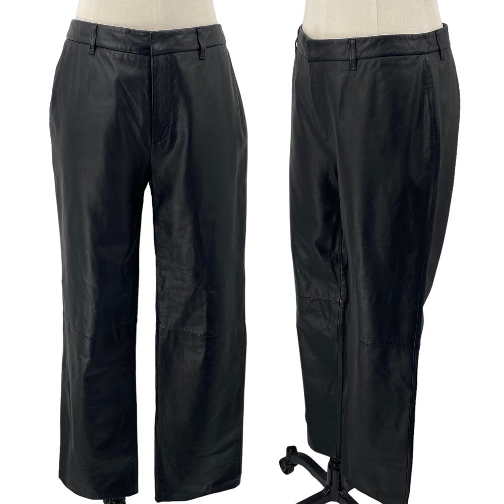Vintage 90s Nine West Leather Pants Straight Leg High Rise Black Womens size 6
